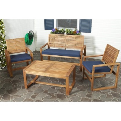 Ozark Natural Acacia Wood and Navy Cushion 4-Piece Outdoor Set