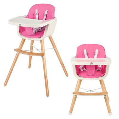 Babyjoy 3 in 1 Convertible Wooden High Chair Baby Toddler Highchair w/ Cushion GrayBeigeYellow Pink