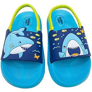 Rainbow Daze Slide Sandal, Mermaid/Shark/Unicorn Molded Slides With Elastic Back Strap, Toddler Size 5-12, Purple/Blue/Pink