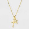14K Gold Dipped Cubic Zirconia Duo Cross Necklace - Gold - 2 of 4