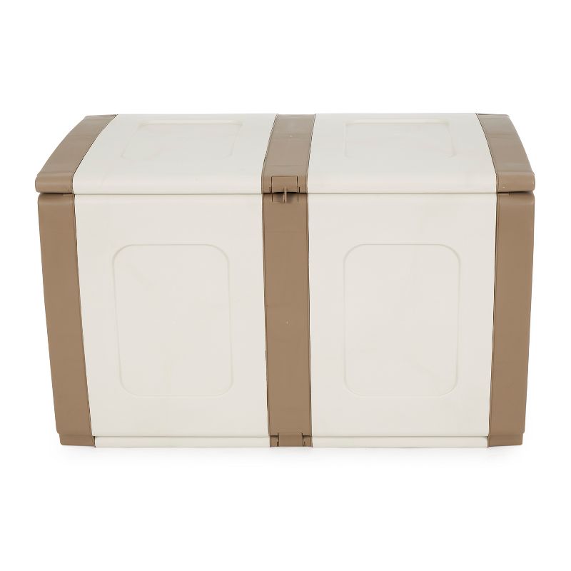 Homeplast Regular 52.83 Gallon Capacity Indoor Outdoor Heavy Duty Plastic Deck Box Storage Trunk for Pillows, Patio Cushions, & Firewood, Beige/White, 2 of 7