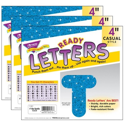 3pk 4" 71 per Pack Casual Uppercase Ready Letters Blue Sparkle - TREND