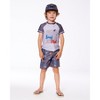 Deux par Deux Boy Printed Boardshorts Orange, Red, and Blue Sharks on Gray - 3 of 4