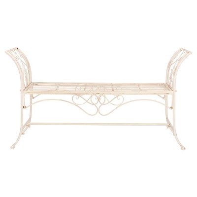 Adina Wrought Iron Outdoor Garden Bench - Antique White - Safavieh