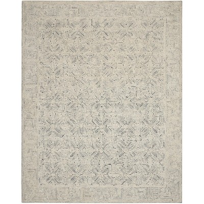 Ivory and Navy Geometric Hand-Tufted Wool Area Rug