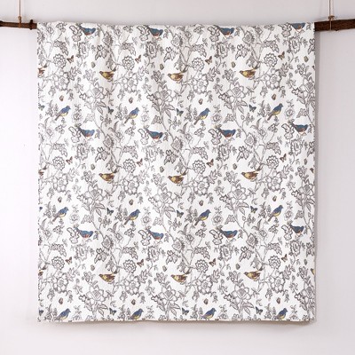 Gray Cotton Twin Quilt Set with Colorful Birds and Butterflies