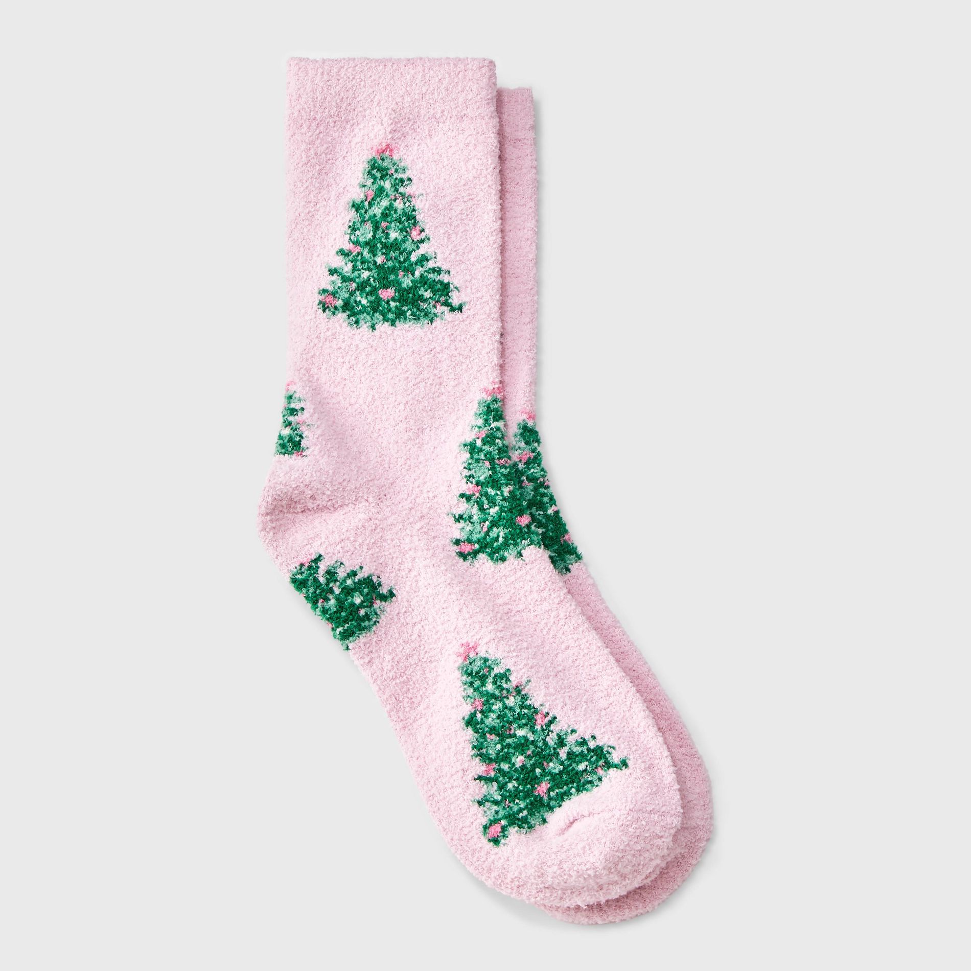 Girls' Christmas Tree Cozy Pajama Crew Socks - art class™ Pink