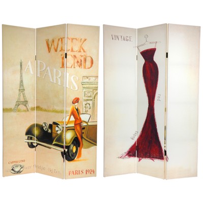 6' Tall Double Sided Vintage Weekend Canvas Room Divider Paris - Oriental Furniture