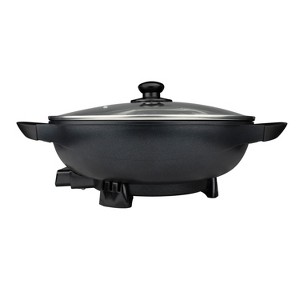 Brentwood 13-Inch Non-Stick Flat-Bottom Electric Wok Skillet with Vented Glass Lid in Black - 1 of 4