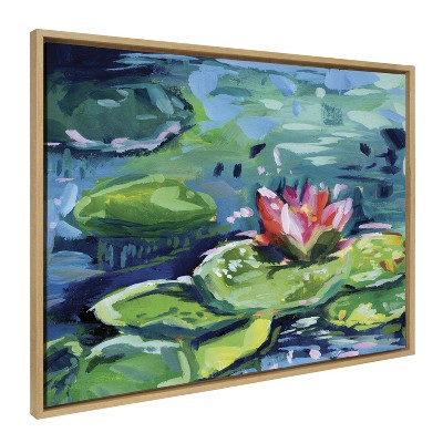 Kate and Laurel Sylvie Lily Pad By The Shore Framed Canvas by Rachel Christopoulos, 28x38, Natural