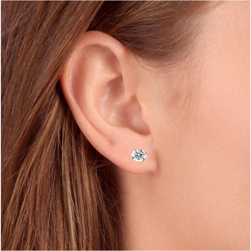 Pompeii3 1ct Round Cut Diamond Stud Earrings in 14K Yellow Gold with Screw Backs, 3 of 5