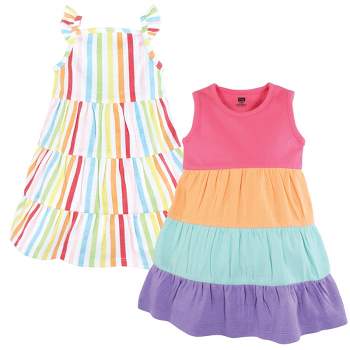 Hudson Baby Girl Cotton Dresses, Rainbow Stripe