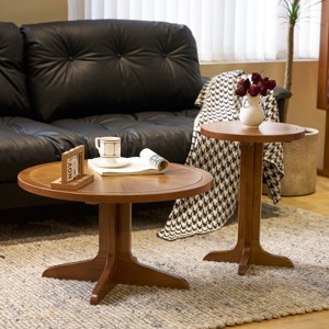UPHA 2-Piece Modern Elegant Nesting Round Wooden Table Set - 1 of 4