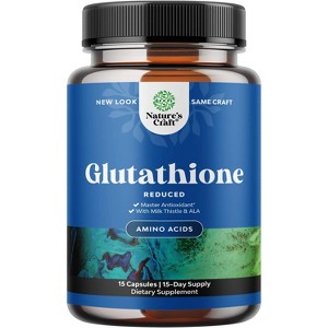 Glutathione Capsules, Natural Skin Whitening Anti-Aging Benefits Reduced L-Glutathione Pills for Men & Women, Pure Antioxidant, Nature's Craft, 15ct - 1 of 4