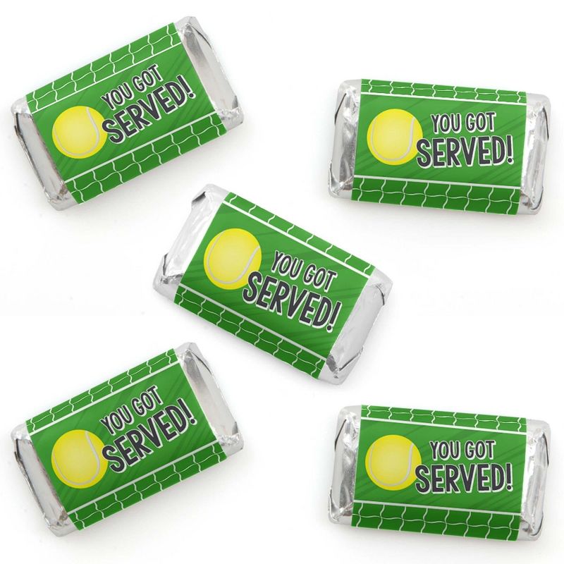 Big Dot of Happiness You Got Served - Tennis - Mini Candy Bar Wrapper Stickers - Baby Shower or Tennis Ball Birthday Party Small Favors - 40 Count, 1 of 9