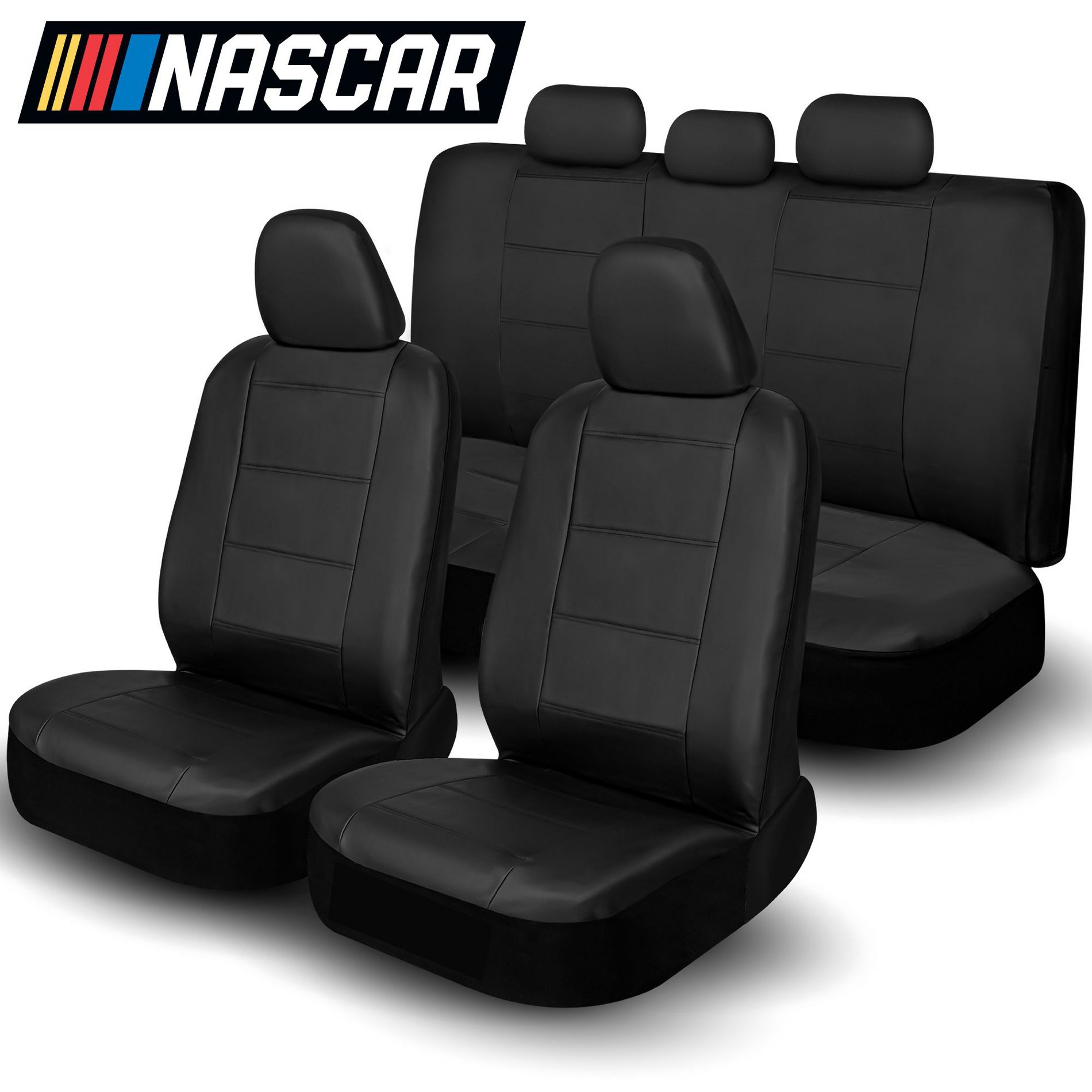 NASCAR 11-Piece Car Seat Cover Set Durable Foam-Padded Form-Fitting Front and Back Covers for Cars SUVs Trucks Quick Installation Black