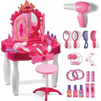 Pretend Play Girls Vanity Table Set with Mirror, Stool, Lights and Sounds - 21 PCS Beauty Salon Set – Play22Usa