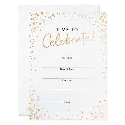 10ct 'Time to Celebrate' Invitation Cards White/Gold: American Greetings Party Invites for All Occasions, 7x5, 10 Pack