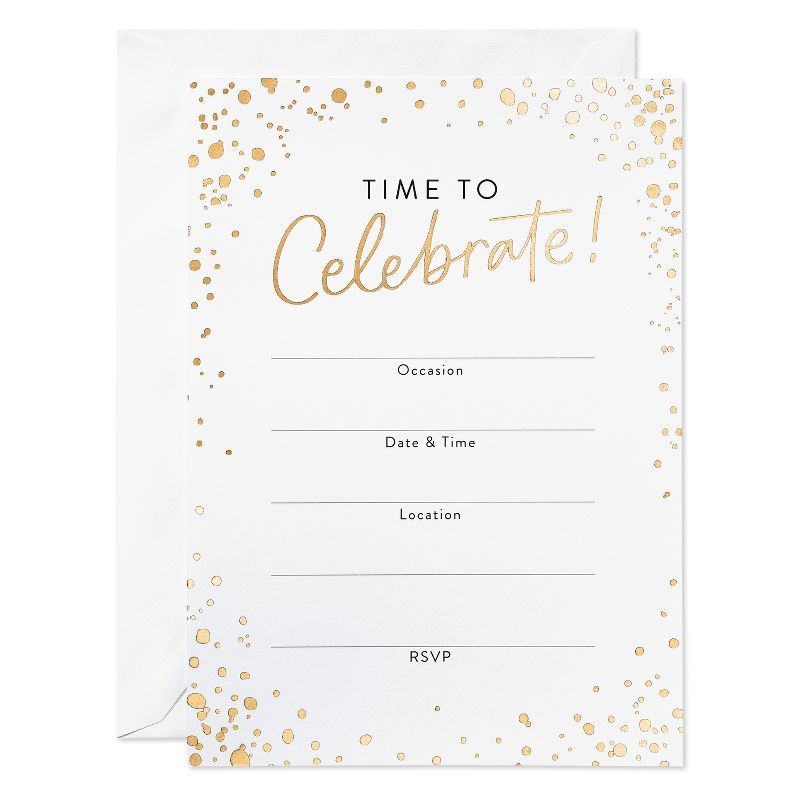 10ct &#39;Time to Celebrate&#39; Invitation Cards White/Gold, 1 of 7