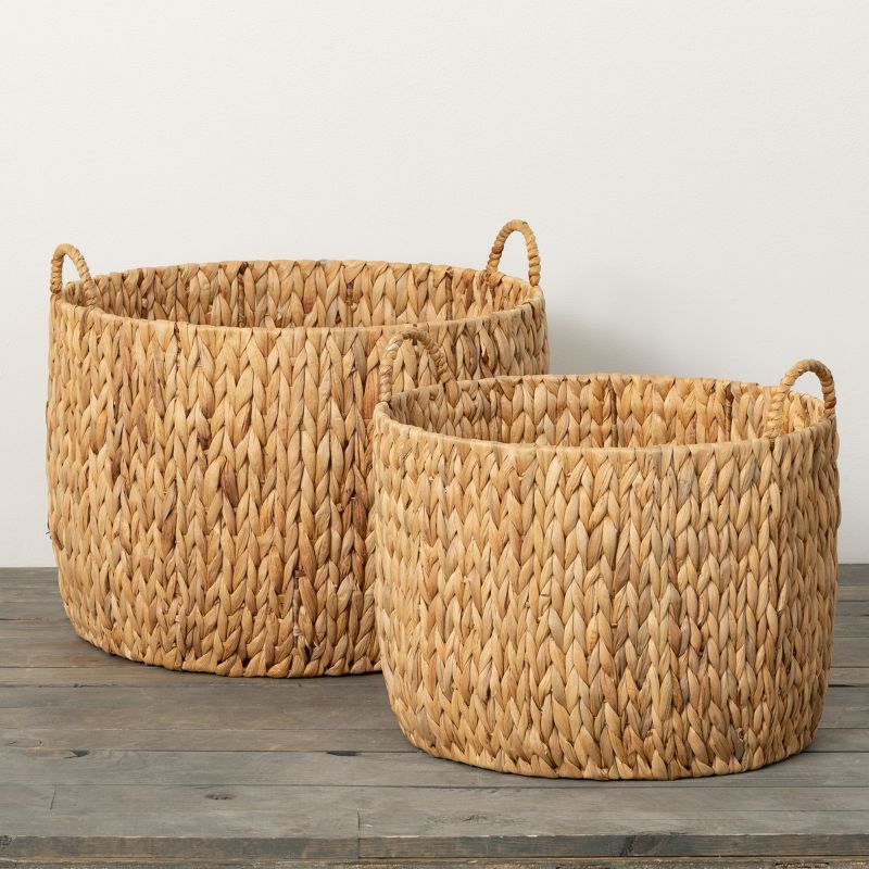 Sullivans 16.5" & 14.5" Handcrafted Fiber Baskets Set of 2, Natural, 1 of 5