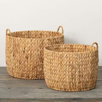 Sullivans 16.5" & 14.5" Handcrafted Fiber Baskets Set of 2, Natural