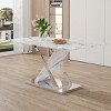 63" Imitation Marble Kitchen Dining Table,Dining Table With X Shaped Legs And Stainless Steel Base,Rectangular Office Desk-Cuddlewood - 2 of 4