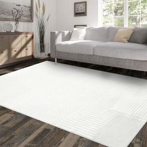 Area Rug Machine Washable, Modern Geometric Rug Non Slip Indoor Carpet, Ultra Soft Low Pile Rug for Bedroom Living Room, Beige - 1 of 4