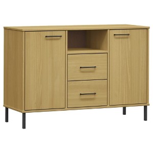vidaXL Sideboard with Metal Legs, Solid Pine Wood, Brown - Stylish Industrial Look 44.5"x15.7"x30.3" Oslo Collection - 1 of 4
