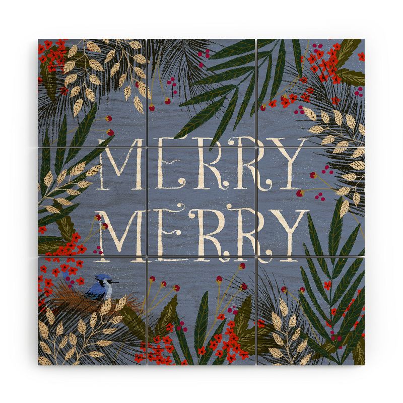Joy Laforme Christmas Merry Merry Wreath Wood Wall Mural - Society6, 1 of 3