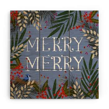 Joy Laforme Christmas Merry Merry Wreath Wood Wall Mural - Society6