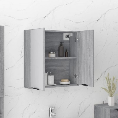 CLIHOME Modern 2 Doors Wall-Mounted Bathroom Mirror Cabinet Engineered Wood Medium Mirror