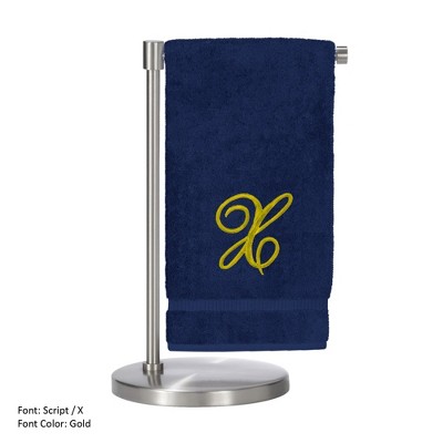 BC BARE COTTON Monogrammed Bath Towel, Personalized Gift, 27 x 54 inches - Set of 2 - Navy - Gold Script