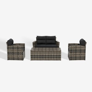 WestinTrends 4-Piece PE Rattan Wicker Conversation Sofa Set with Cushions - 1 of 4