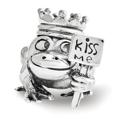 Black Bow Jewelry Kiss Me Frog Prince Bead Charm in Antiqued Sterling Silver