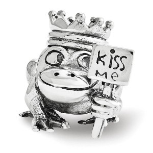 Black Bow Jewelry Kiss Me Frog Prince Bead Charm in Antiqued Sterling Silver - 1 of 2