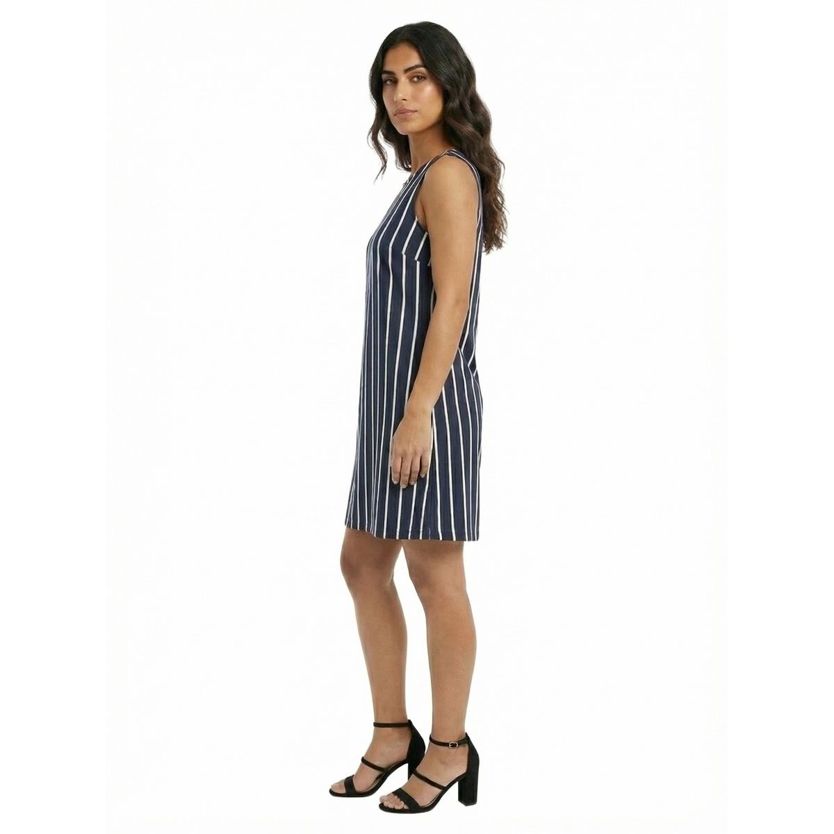 24seven Essential Petite Striped Round Neck Sleeveless A Line Mini Shift Dress - thumbnail 2