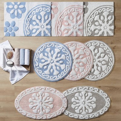 Gray Cotton Tufted Medallion Bath Rug Set