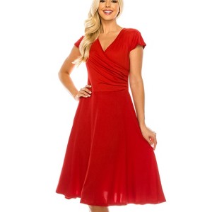 Women's Solid And Print V-neck Skater Dress - 1 of 1