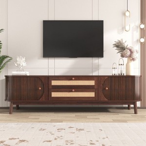 CAVINAS Rattan TV Stand for 75" TVs, 66.93" Farmhouse Media Console with Solid Wood Doors & Drawers,MDF Entertainment Center for Living Room - 1 of 4