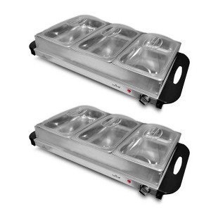 NutriChef Portable 3 Pot Electric Hot Plate Buffet Warmer Chafing Serving Dish with Clear Lids for Restaurants, Hotels, and Parties (2 Pack) - 1 of 2