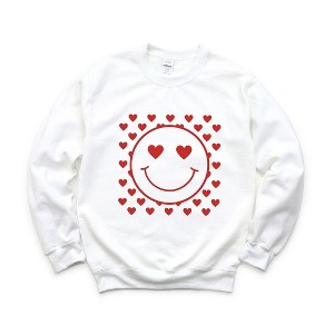 Simply Sage Market Women's Graphic Sweatshirt Smiley Face Hearts - 1 of 4