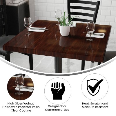 Glenbrook 36'' Square High-Gloss Walnut Resin Dining Table Top
