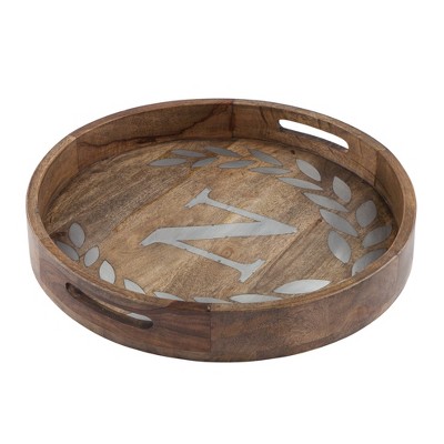 GG Collection Heritage Collection Mango Wood Round Tray With Letter "N"