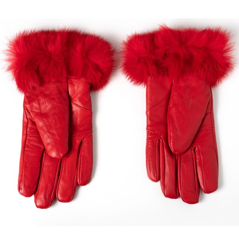 Alpine Swiss Womens Leather Dressy Gloves Faux Fur Trim Cuff Thermal Lining, 2 of 7