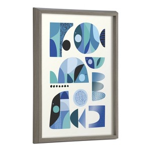 Kate and Laurel Blake Mid Century Fish Blue Framed Printed Glass by Rachel Lee of My Dream Wall, 18x24, Gray - 1 of 4