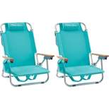 Maui and Sons Deluxe Backpack Beach Chair Teal Set of 2 with 5 Comfort Positions and More