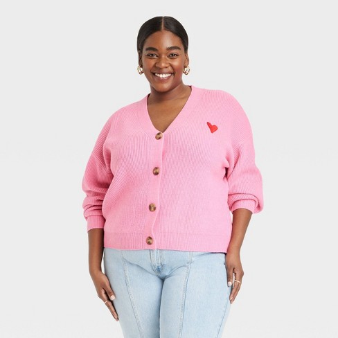 Women's Plus Size Button-front Cardigan - A New Day™ Pink 4x : Target
