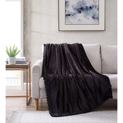 Kate Aurora Ultra Soft & Premium Plush Oversized Pom Pom Accent Fleece Throw Blanket - 50 in. W x 70 in. L