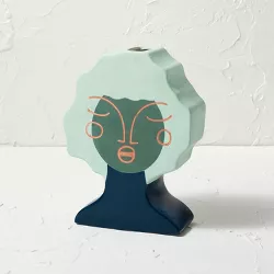 Ceramic Hand Painted Face Vase Green - Opalhouse™ designed with Jungalow™