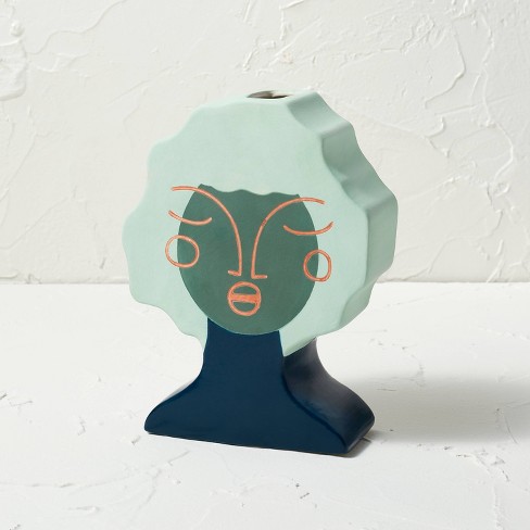 Ceramic Hand Painted Face Vase Green - Opalhouse™ designed with Jungalow™ - image 1 of 4